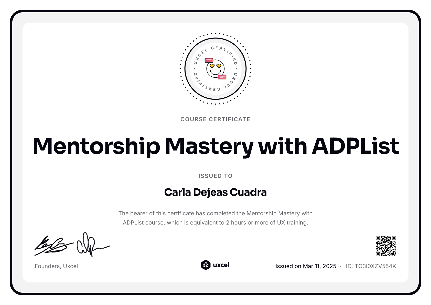 Carla Dejeas Cuadra's certificate